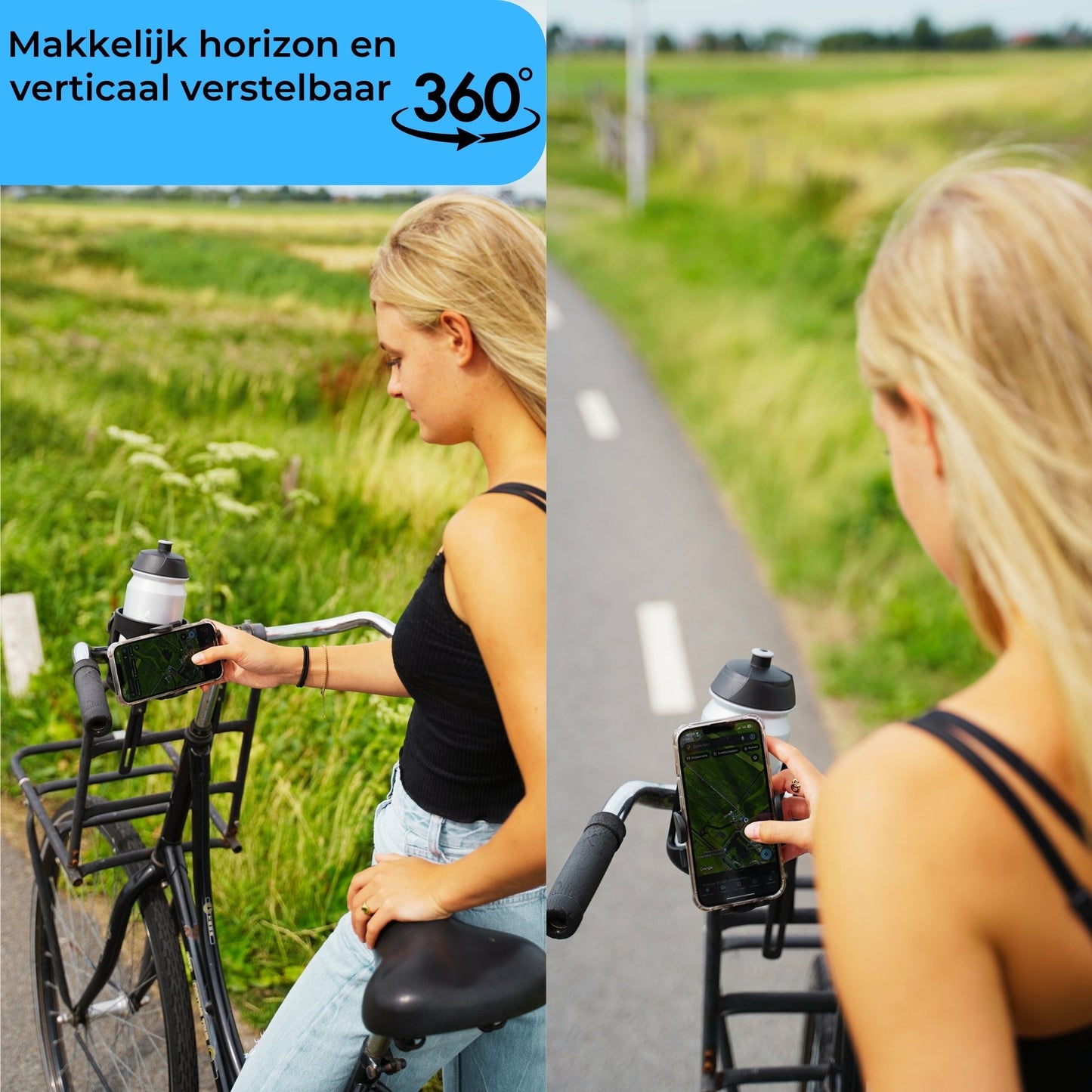 2-in-1 Fiets Telefoonhouder en Bekerhouder Zwart - 360 graden rotatie- Multifunctioneel-GSM-Smartphone- Stevig- Schokbestendig