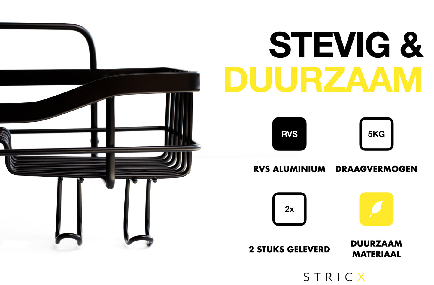 Schwarzes Duschregal mit 2-stufigem Design – ohne Bohren, ideal für Badezimmer und Küche