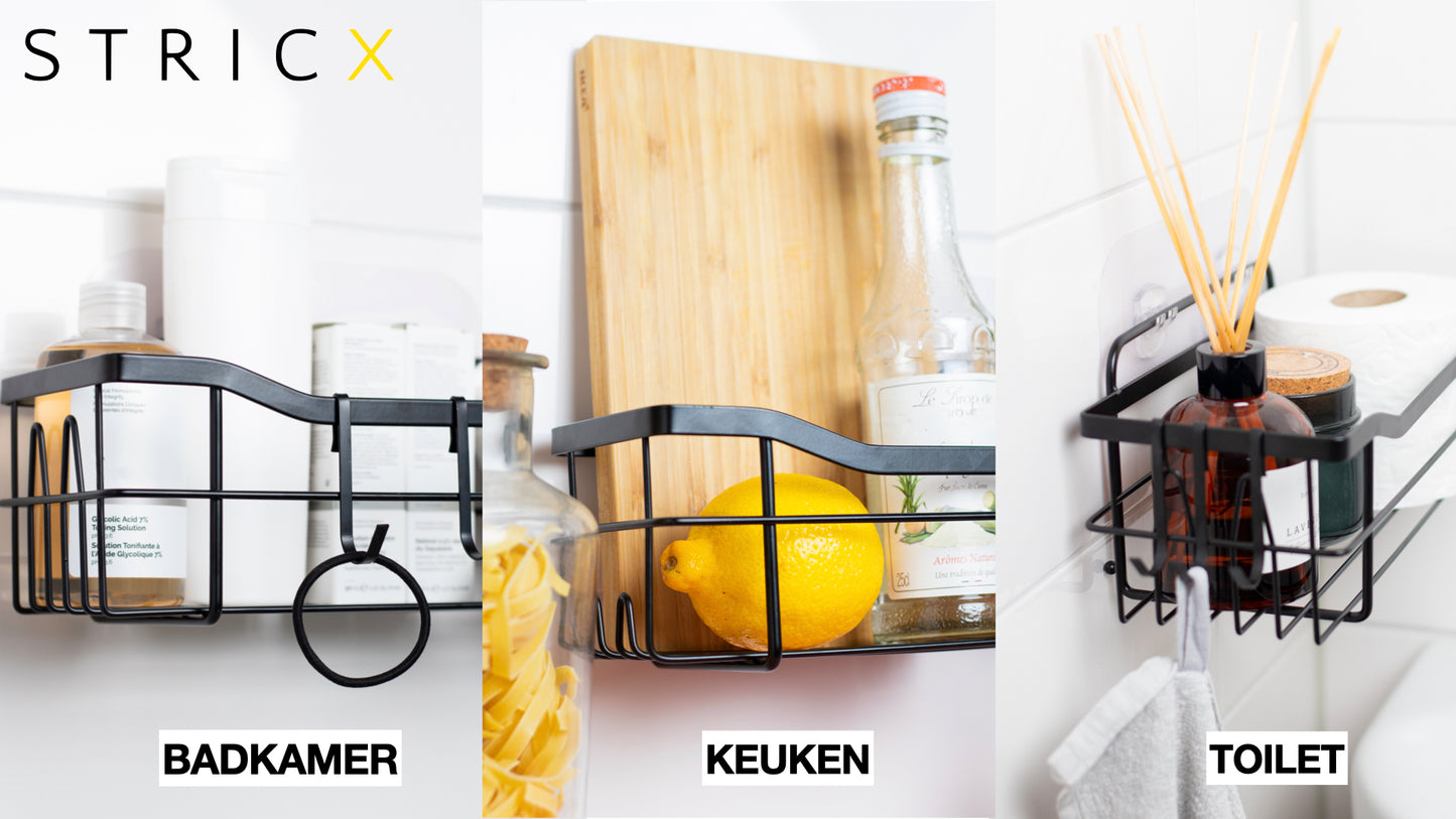 Schwarzes Duschregal mit 2-stufigem Design – ohne Bohren, ideal für Badezimmer und Küche