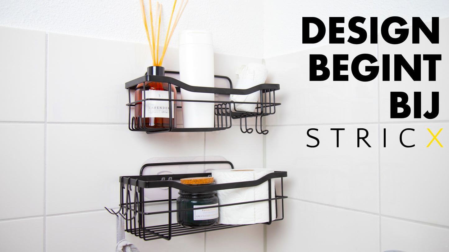 Schwarzes Duschregal mit 2-stufigem Design – ohne Bohren, ideal für Badezimmer und Küche