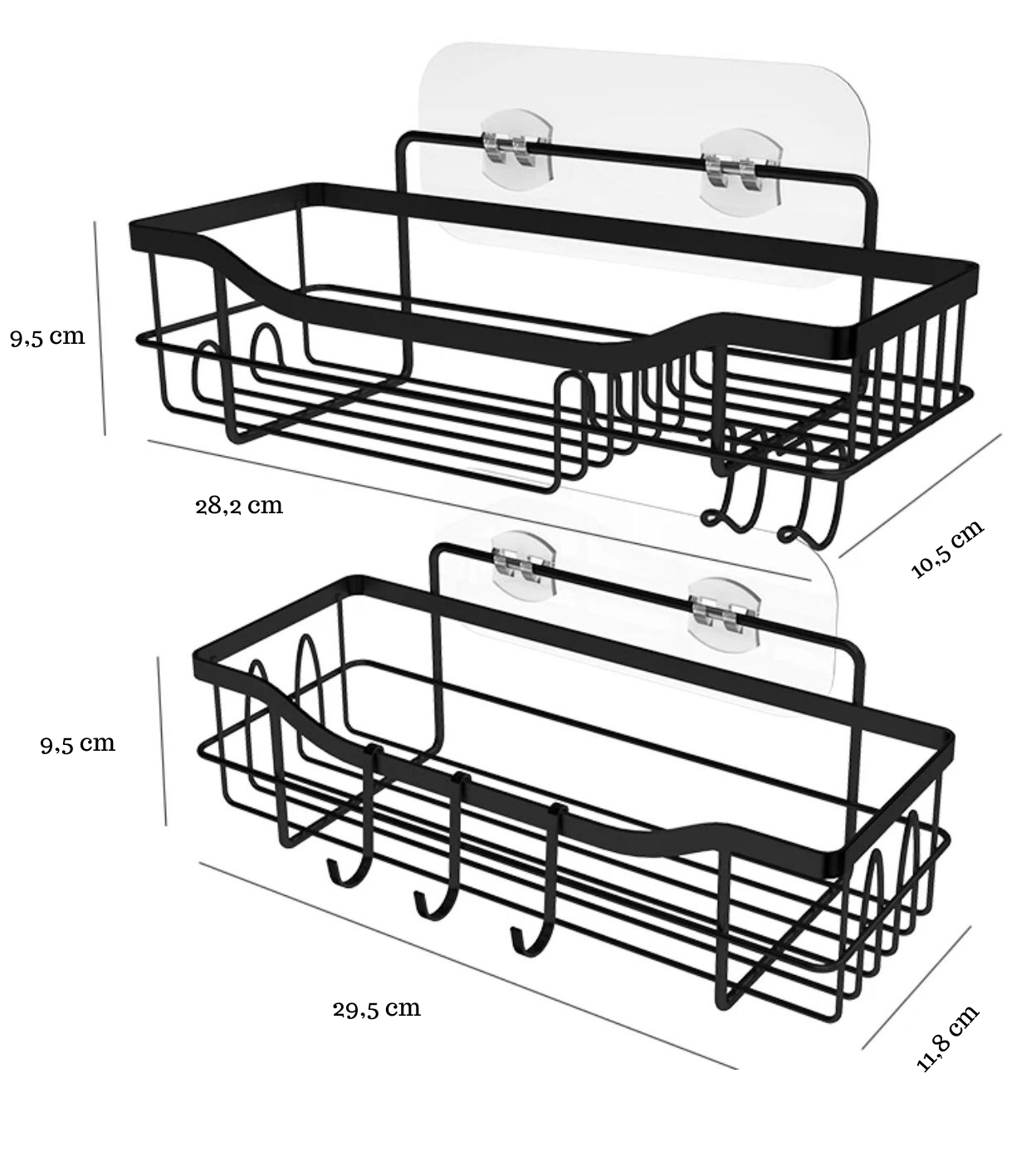 Schwarzes Duschregal mit 2-stufigem Design – ohne Bohren, ideal für Badezimmer und Küche